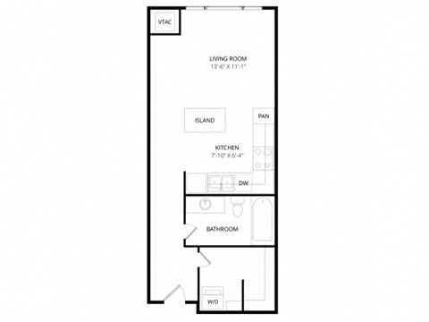 Floor plan for studio, 1 bath, 476 sqft